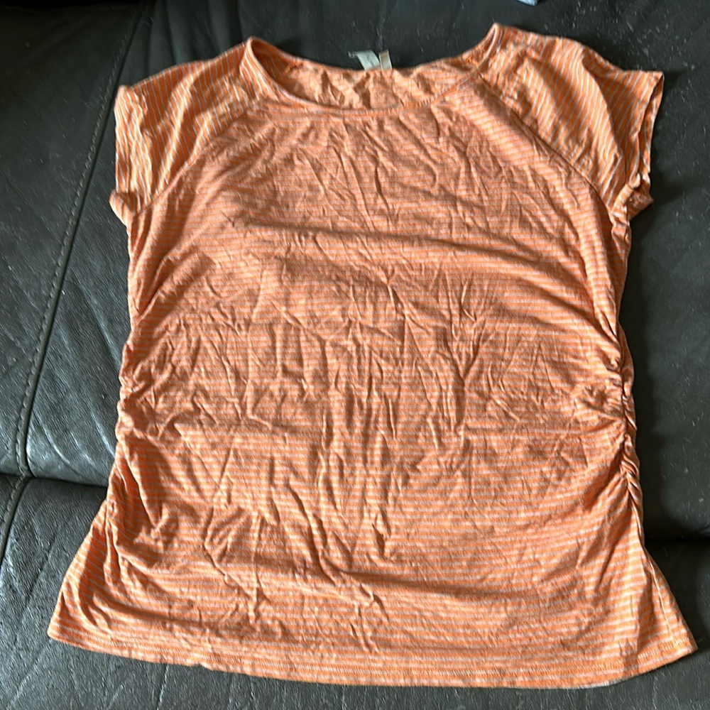 Orange and white short sleeve shirt